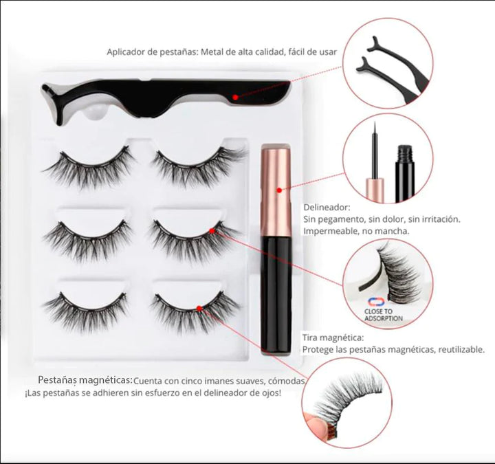 🌸 KIT DE PESTAÑAS MAGNÉTICAS + delineador y pinza de fácil y rápida aplicación🌸